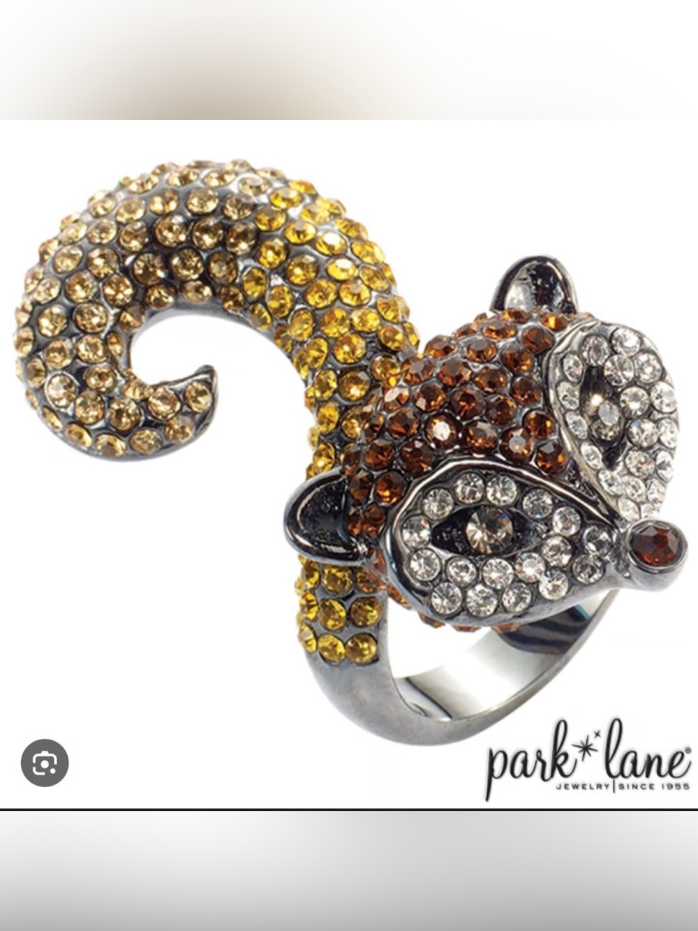 Park Lane Foxy Cocktail Ring Gold, Amber & Clear Crystals Size 5 Hematite Metal